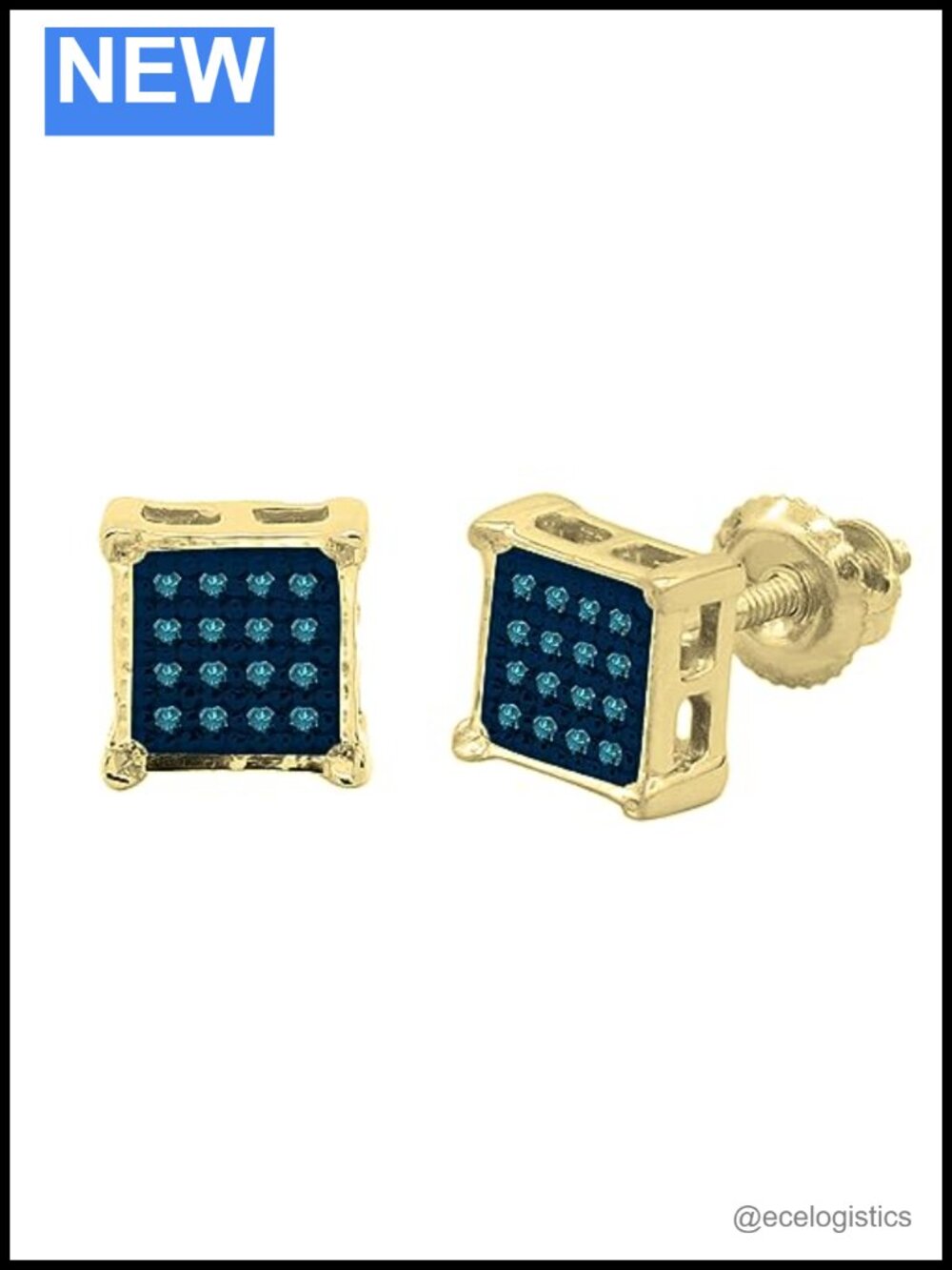 18K Yellow Gold Plated Sterling Silver Unisex Diamond Stud Earrings